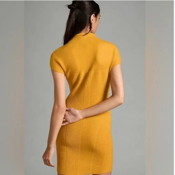 Anthropologie Short-Sleeve Mock-Neck Sweater Dress in dark yellow, size XL NWT - Picture 4 of 12